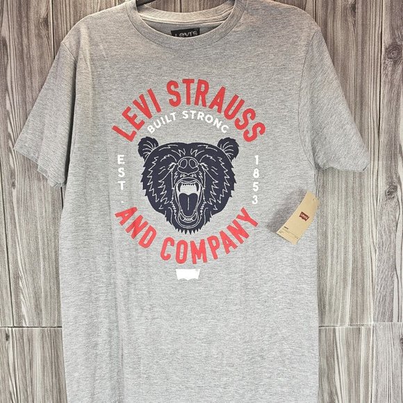 LEVI’S Crew Neck Short Sleeve Bear Grey T-Shirt - Men's Size M NEW - Picture 1 of 7
